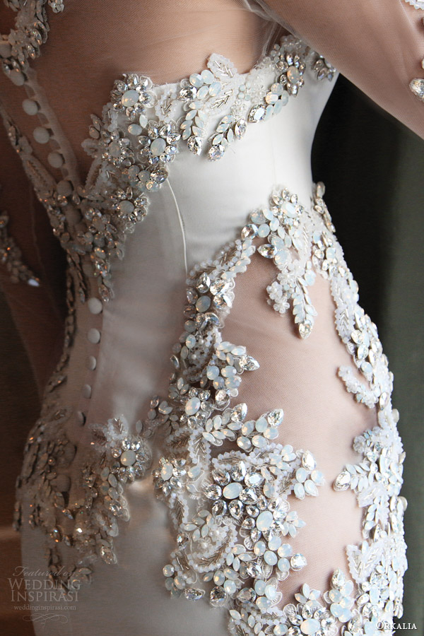 orkalia fall 2014 couture long sleeve wedding dress close up detail