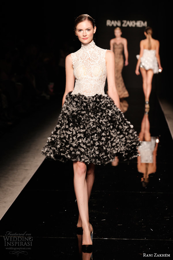 rani zakhem couture fall 2014 look 10 short halter neck lace bodice dress black skirt