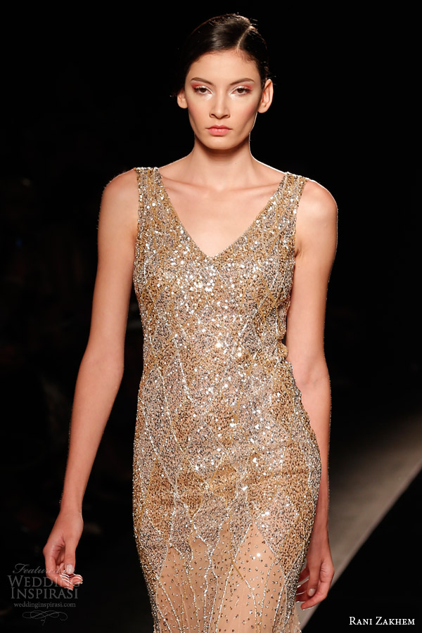 rani zakhem couture fall 2014 look 26 sleeveless sheath dress close up