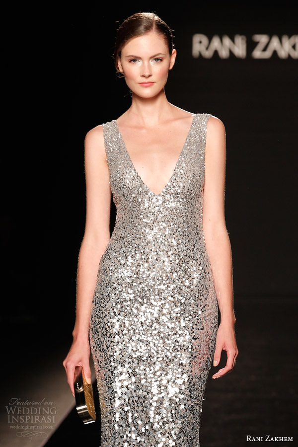 rani zakhem couture fall 2014 look 27 sleeveless silver sequin dress close up