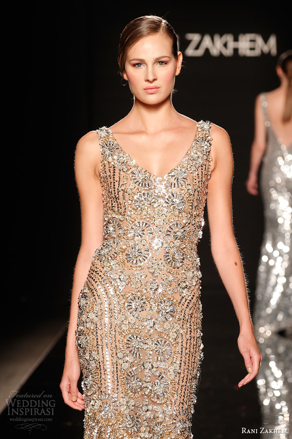 rani zakhem couture fall 2014 look 28 sleeveless heavily embellished sheath dress close up