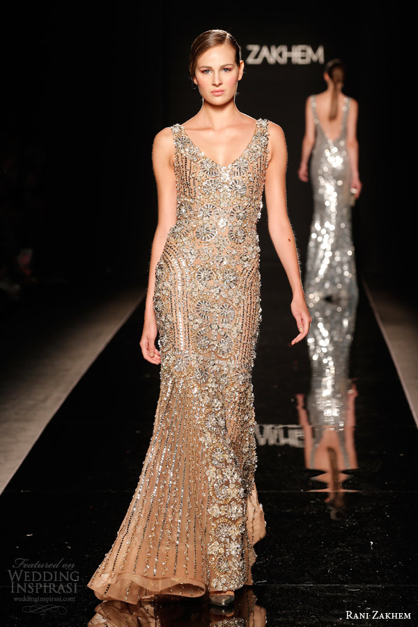 rani zakhem couture fall 2014 look 28 sleeveless heavily embellished sheath dress