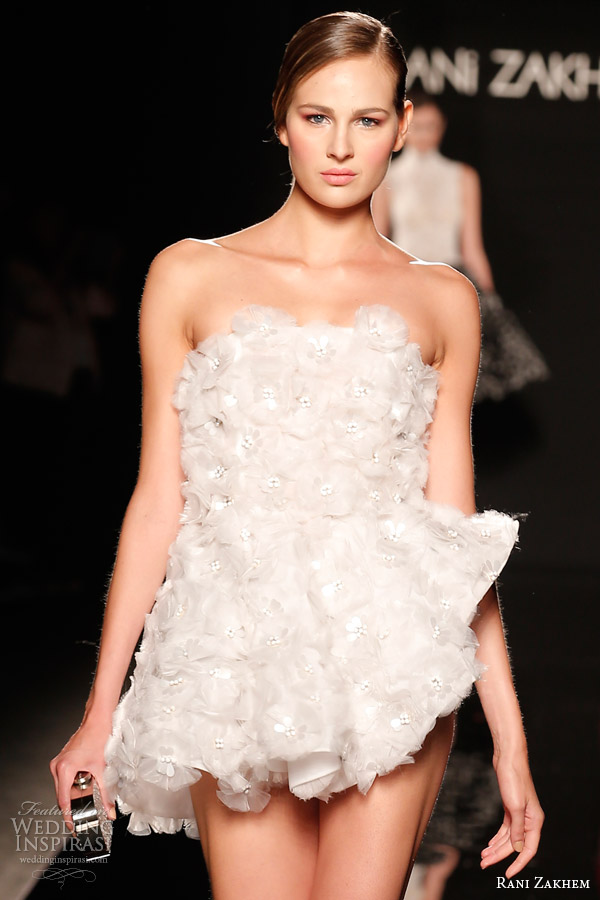 rani zakhem couture fall 2014 look 9 strapless short wedding dress close up