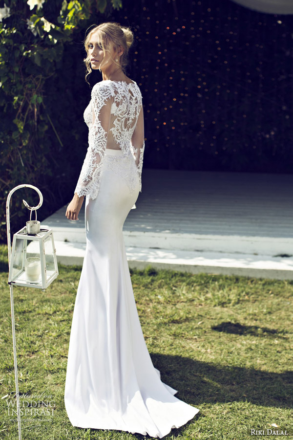 riki dalal 2015 provence illusion long sleeve wedding dress 1505 back view