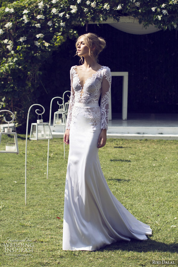 riki dalal 2015 provence illusion long sleeve wedding dress 1505