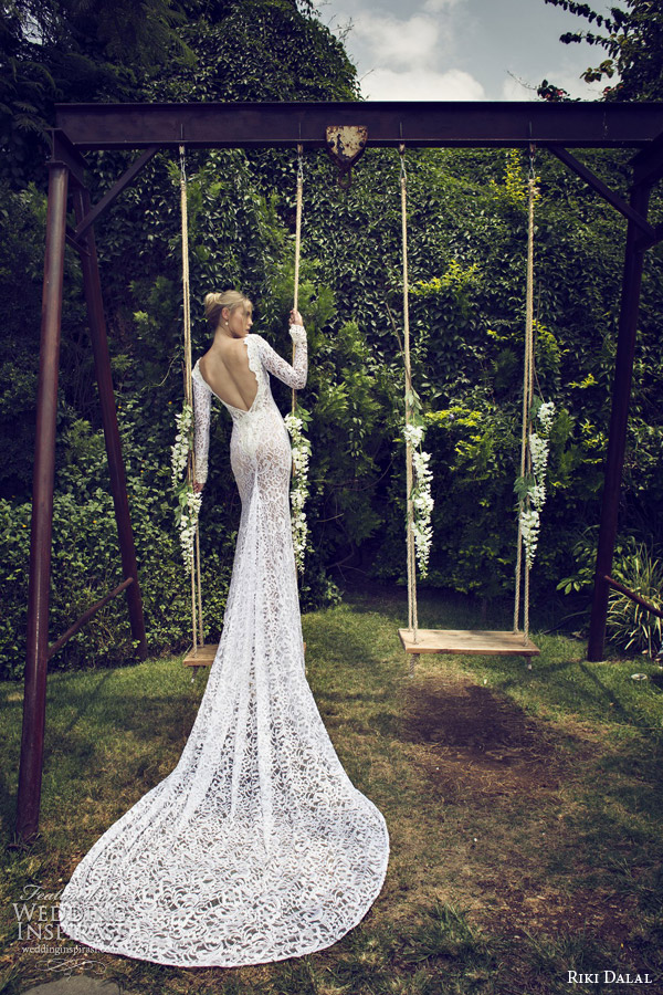 riki dalal bridal 2015 long sleeve lace wedding dress 1512 back view