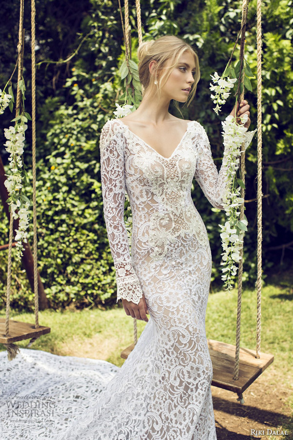 riki dalal bridal 2015 long sleeve lace wedding dress 1512 bodice close up