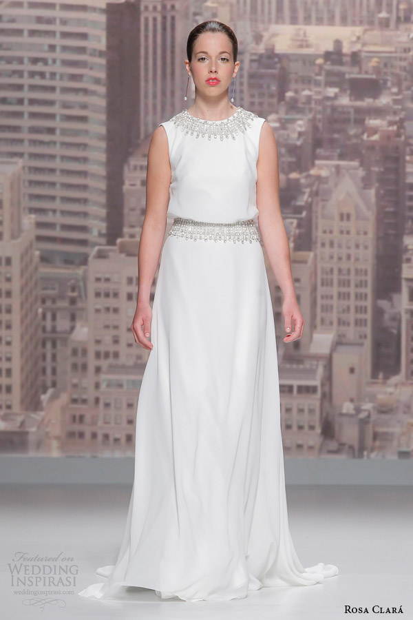 rosa clara 2015 bridal runway sahara sleeveless wedding dress embellished neckline waist