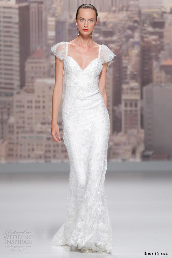 rosa clara 2015 runway silvestre lace flutter sleeve wedding dress