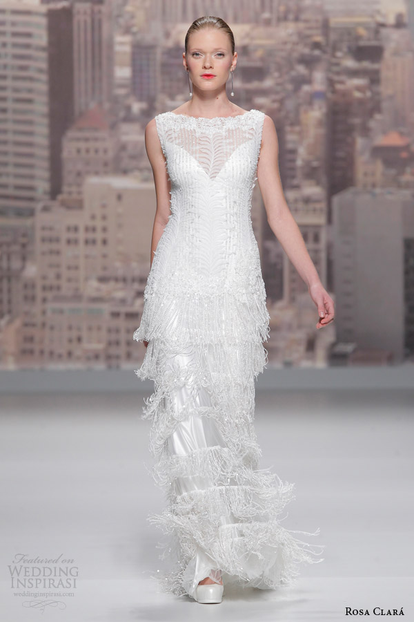 rosa clara bridal 2015 runway sleeveless beaded fringe wedding dress