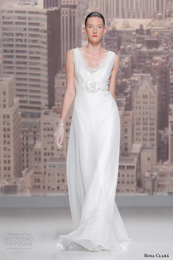 rosa clara bridal 2015 runway sleeveless wedding dress lace accents