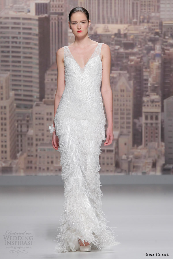 rosa clara wedding dress 2015 runway sleeveless art deco beaded gown