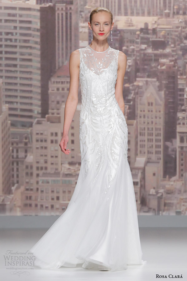 rosa clara wedding dress 2015 runway sleeveless wedding gown illusion high neck