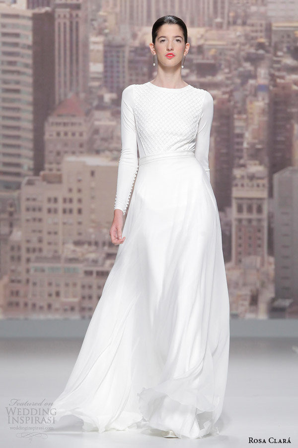 rosa clara wedding gown 2015 runway sidon long sleeve beaded bodice wedding dress