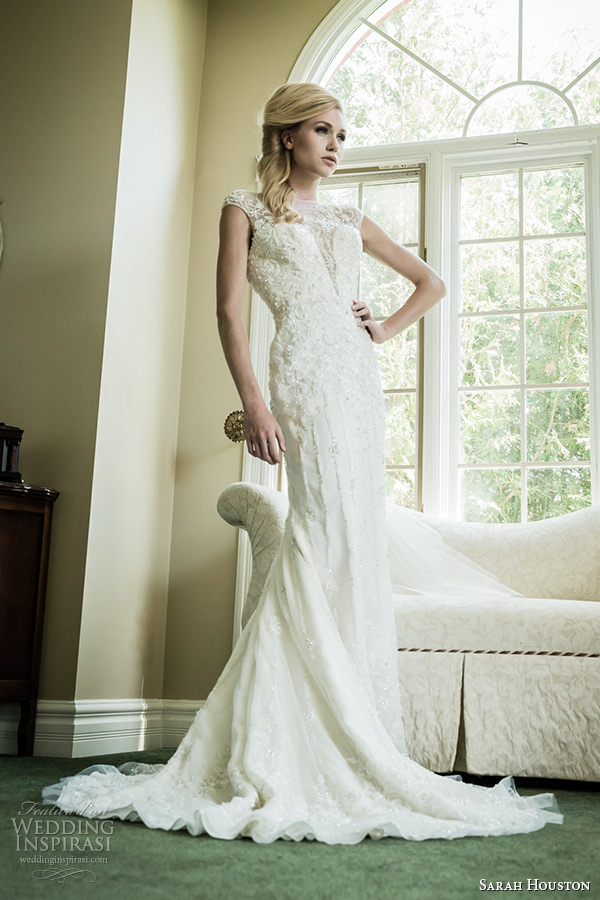 sarah houston 2015 bridal collection illusion sheer neckline sheath wedding dress unforgettable