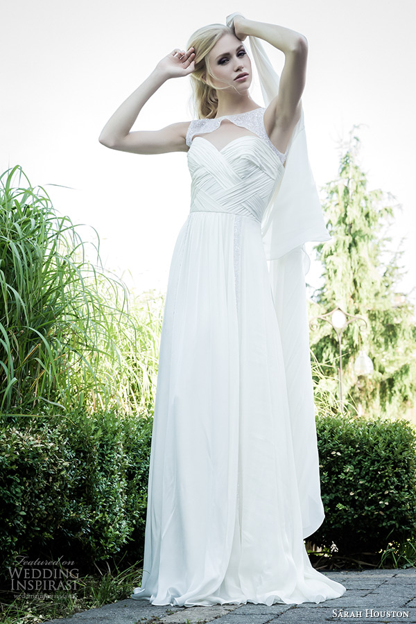 sarah houston 2015 bridal collection sweetheart neckline sheer column wedding dress marion