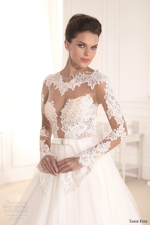 tarik ediz 2014 bridal collection bateau neckline lace illusion a line wedding dress 1 front nilufer