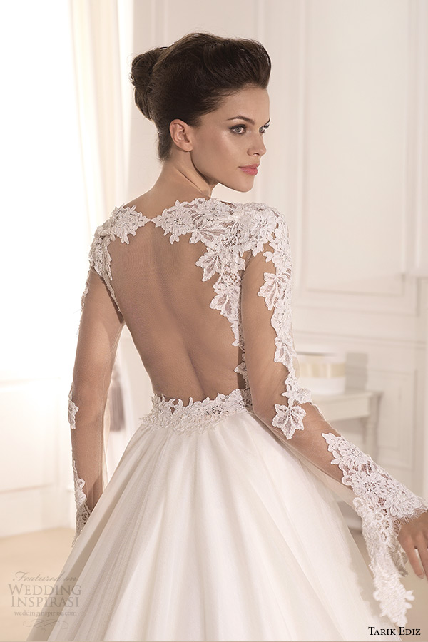 tarik ediz 2014 bridal collection bateau neckline lace illusion a line wedding dress back zoom nilufer