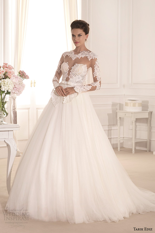 tarik ediz 2014 bridal collection bateau neckline lace illusion a line wedding dress nilufer