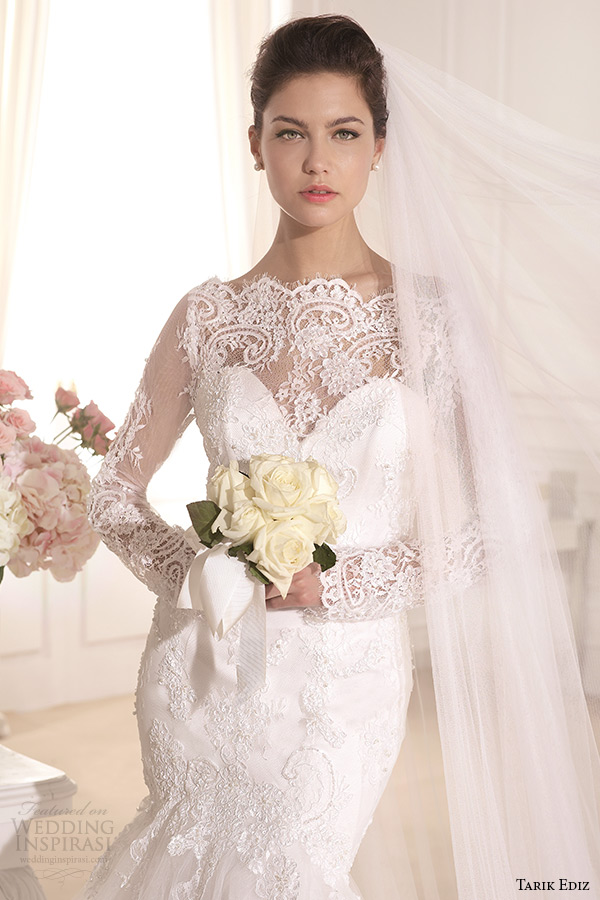 tarik ediz 2014 bridal collection boat neckline lace long sleeves mermaid wedding dress 1 front zoom kasimpati