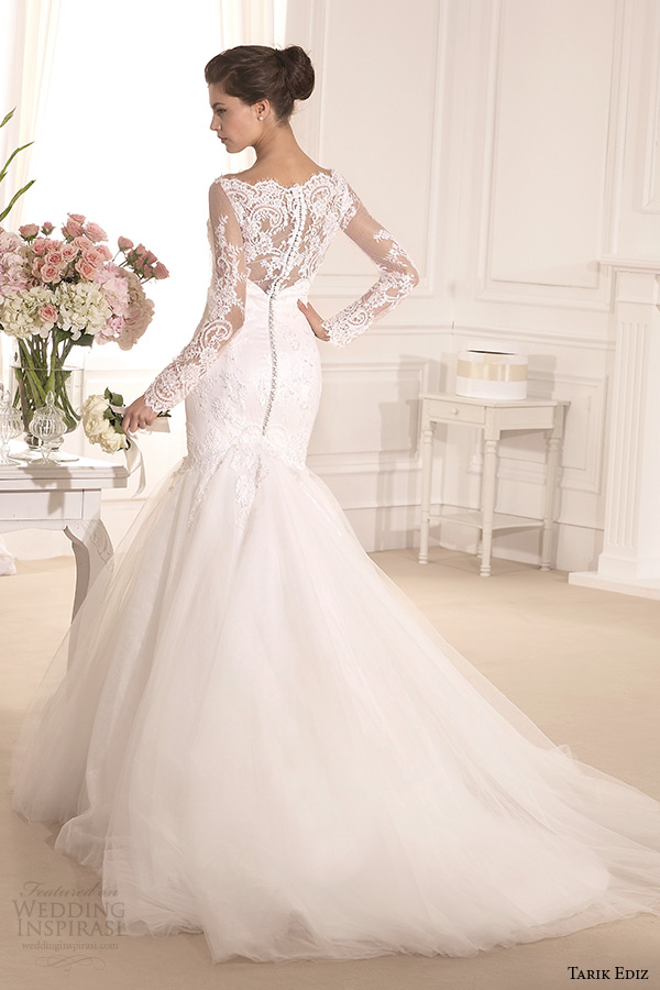 tarik ediz 2014 bridal collection boat neckline lace long sleeves mermaid wedding dress back kasimpati