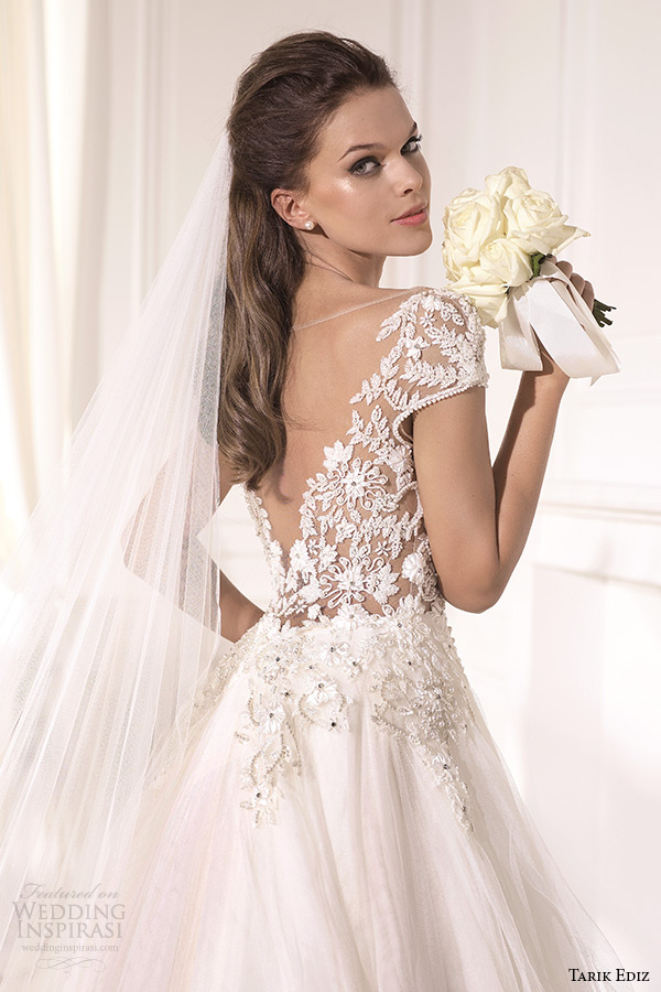 tarik ediz 2014 bridal collection cap sleeves illusion neckline sweetheart a line wedding dress back zoom karanfil