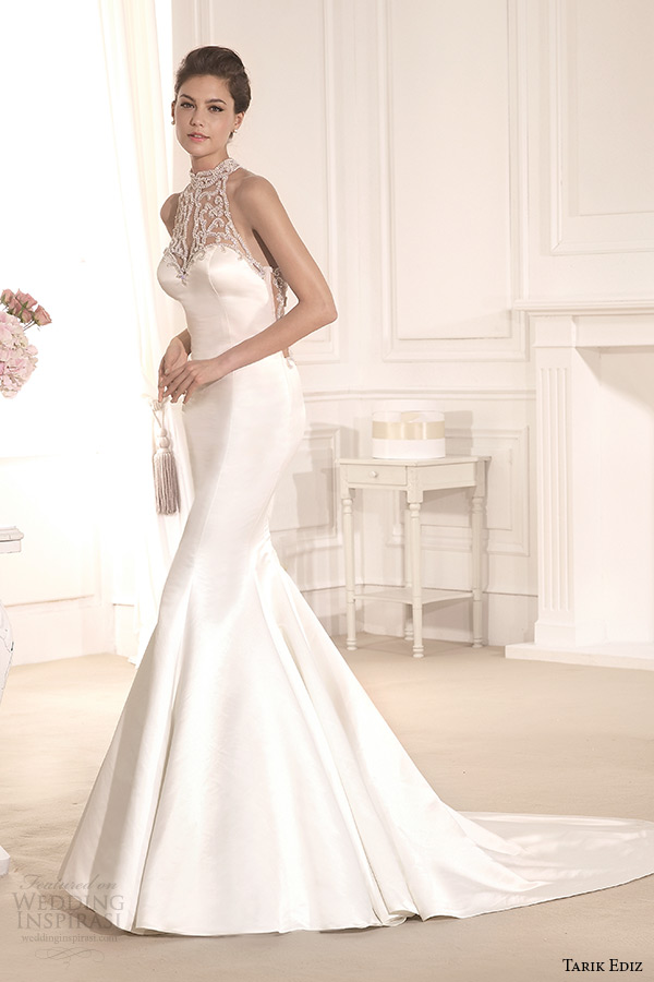 tarik ediz 2014 bridal collection high neck sleeveless mermaid wedding dress zambak