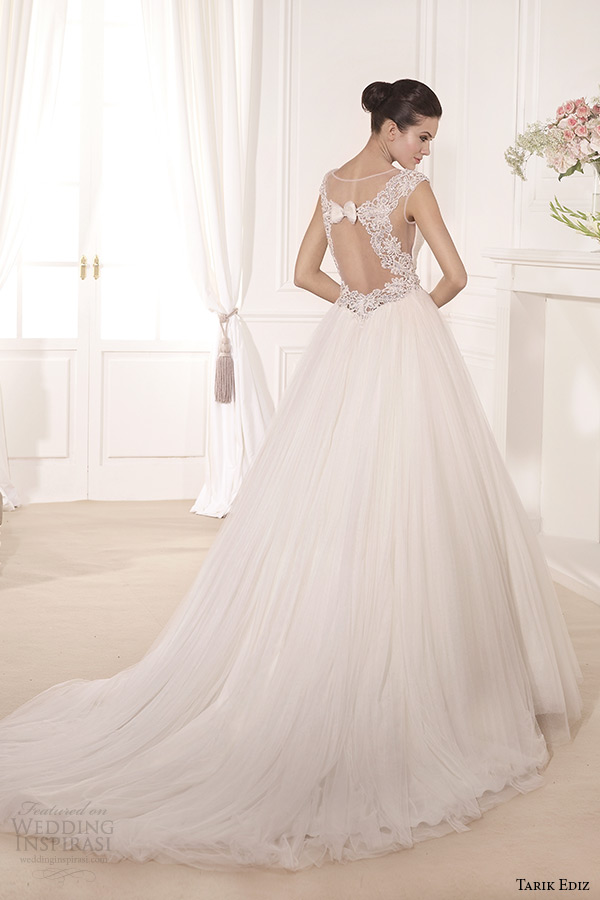 tarik ediz 2014 bridal collection illusion cap sleeves a line wedding dress back manolya