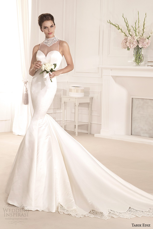 tarik ediz 2014 bridal collection illusion high neck sweetheart trumpet wedding dress 1 menekse