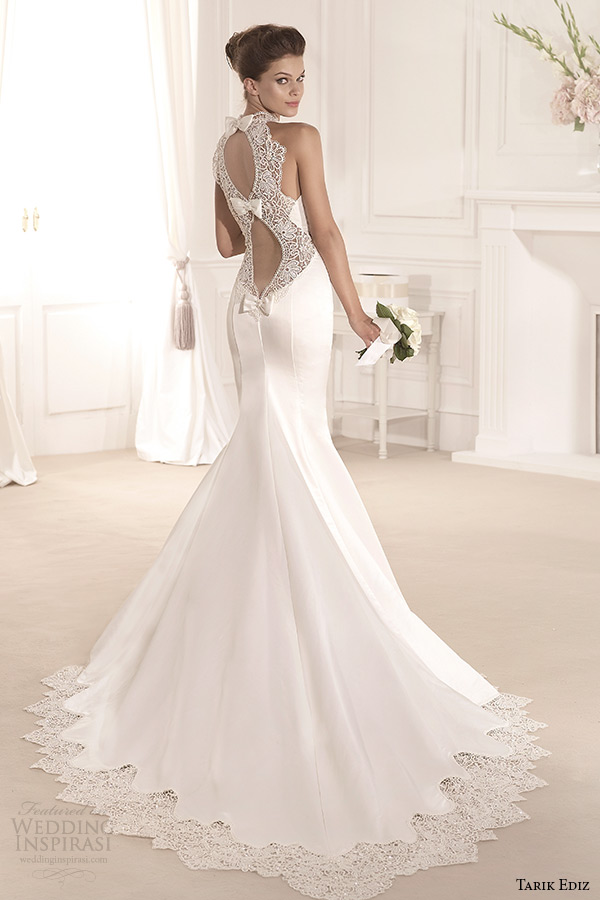 tarik ediz 2014 bridal collection illusion high neck sweetheart trumpet wedding dress back menekse