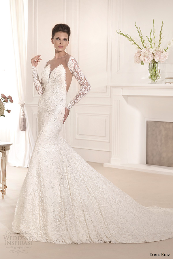 tarik ediz 2014 bridal collection illusion neckline long sleeves mermaid wedding dress 1 orkide