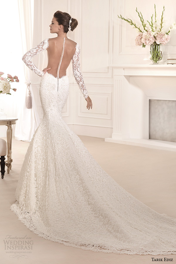 tarik ediz 2014 bridal collection illusion neckline long sleeves mermaid wedding dress back orkide