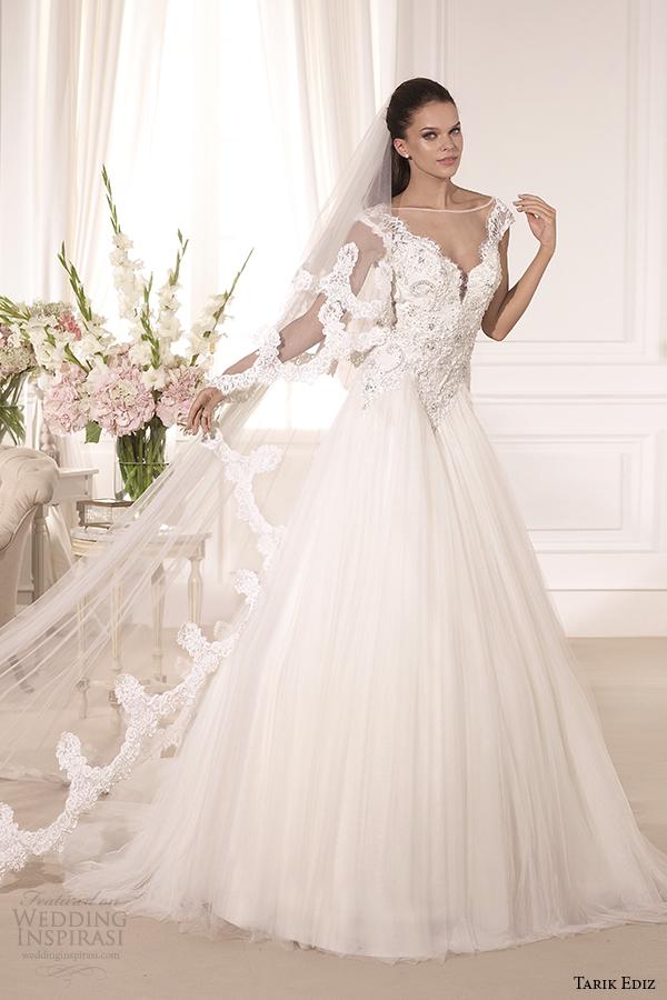 tarik ediz 2014 bridal collection illusion neckline sweetheart a line wedding dress 1 bahar g1134