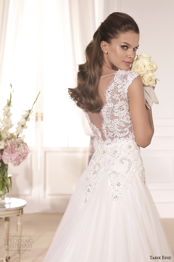 tarik ediz 2014 bridal collection illusion neckline sweetheart a line wedding dress back view bahar