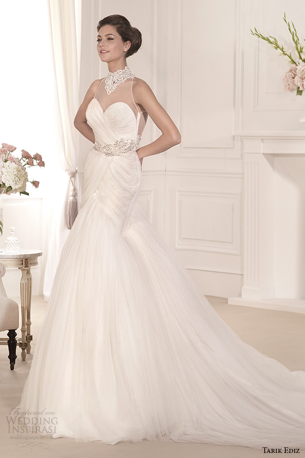 tarik ediz 2014 bridal collection illusion neckline sweetheart fit and flare wedding dress 1 begonvil g1106