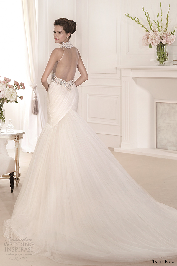 tarik ediz 2014 bridal collection illusion neckline sweetheart fit and flare wedding dress back view begonvil g1106