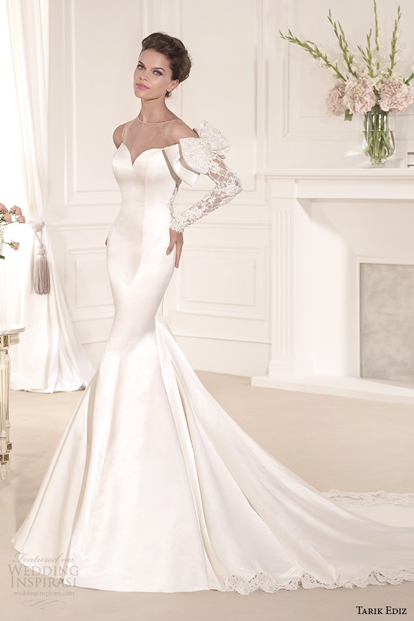 tarik ediz 2014 bridal collection illusion sweetheart long sleeves trumpet wedding dress 1 leylak