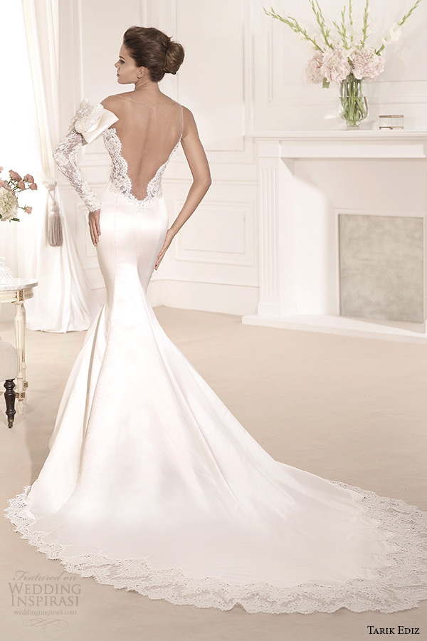 tarik ediz 2014 bridal collection illusion sweetheart long sleeves trumpet wedding dress back leylak