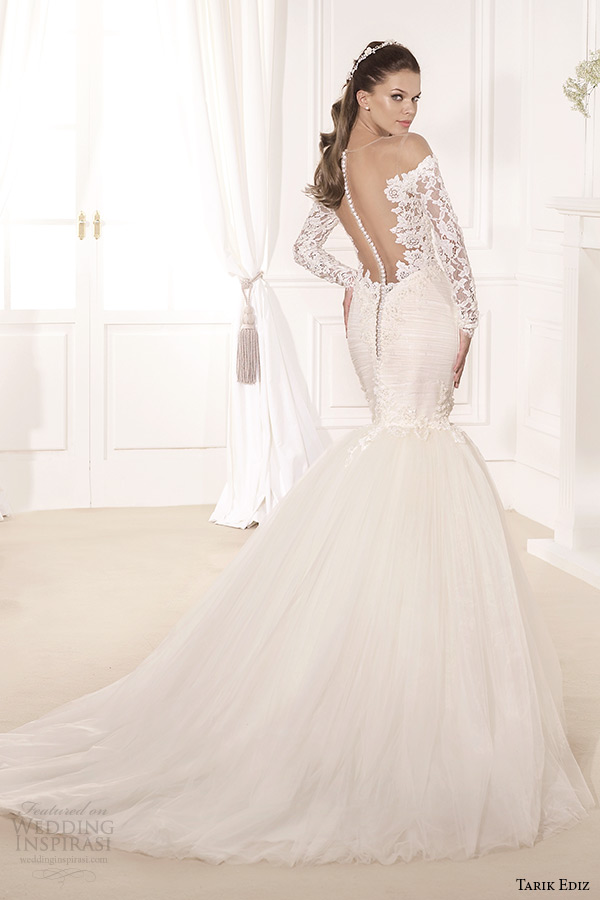 tarik ediz 2014 bridal collection off the shoulder lace long sleeves trumpet wedding dress back hercai