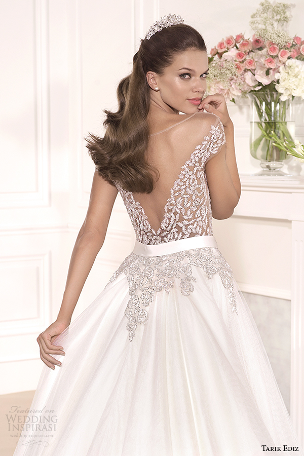 tarik ediz 2014 bridal collection off the shoulder sweetheart a line wedding dress back zoom gul