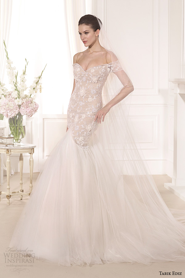 tarik ediz 2014 bridal collection off the shoulder sweetheart mermaid blush wedding dress lataya