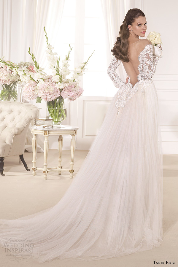 tarik ediz 2014 bridal collection off the shoulder sweetheart sheath detachable train wedding dress kardelen back