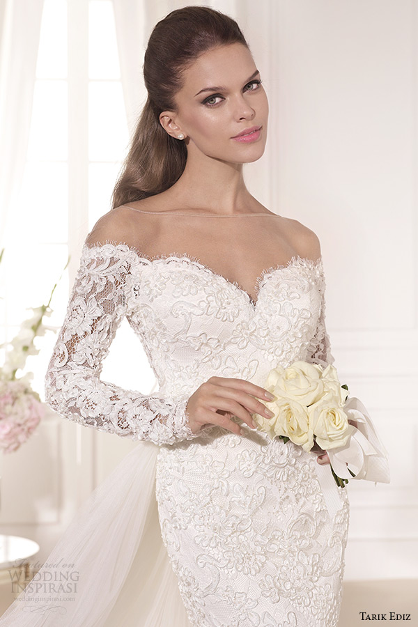 tarik ediz 2014 bridal collection off the shoulder sweetheart sheath detachable train wedding dress kardelen