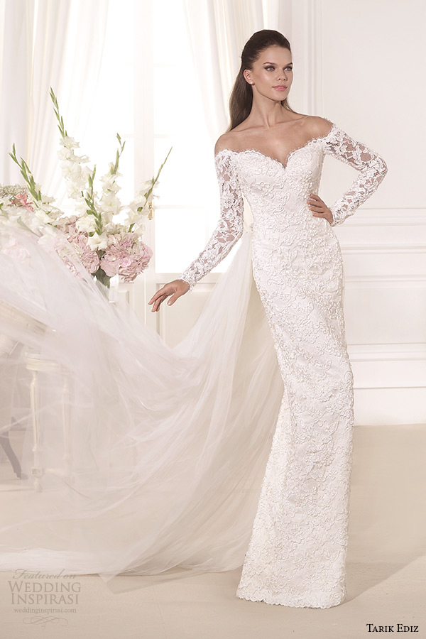 tarik ediz 2014 bridal collection off the shoulder sweetheart sheath wedding dress kardelen