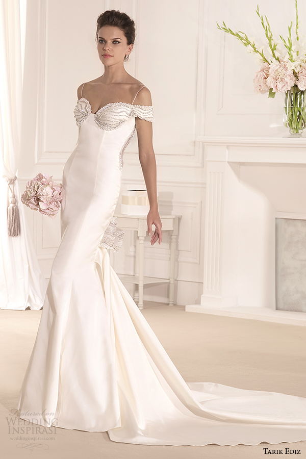 tarik ediz 2014 bridal collection spagetti strap trumpet wedding dress court train gonca g1117