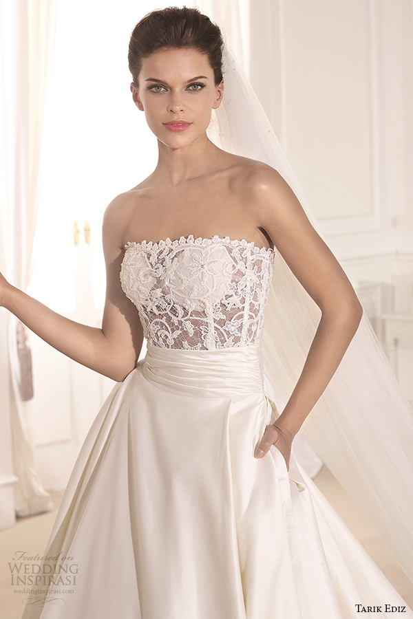 tarik ediz 2014 bridal collection strapless straight across a line pockets front zoom fulya g1130