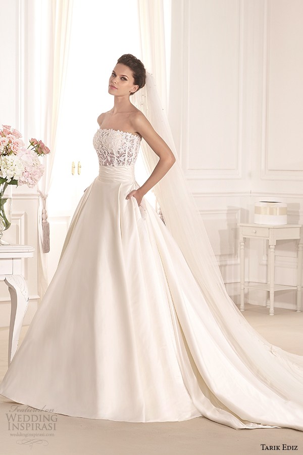 tarik ediz 2014 bridal collection strapless straight across a line pockets fulya g1130