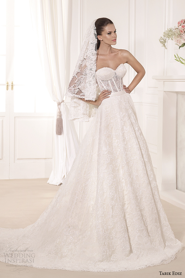 tarik ediz 2014 bridal collection strapless sweetheart lace a line wedding dress cigdem g1107