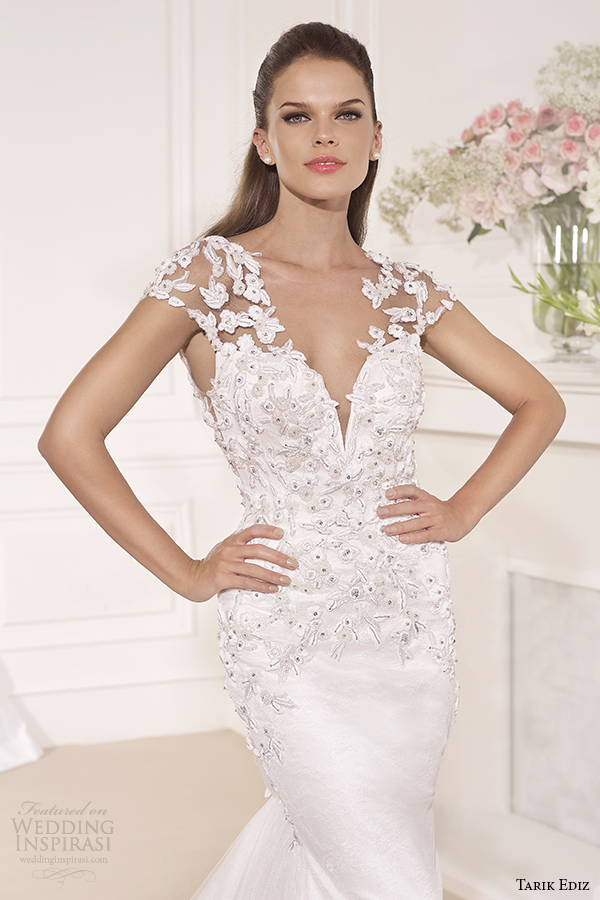 tarik ediz 2014 bridal collection sweetheart cap sleeves fit and flare wedding dress 1 front zoom gardenya g1119