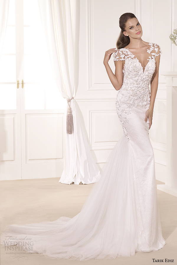 tarik ediz 2014 bridal collection sweetheart cap sleeves fit and flare wedding dress 1 gardenya g1119